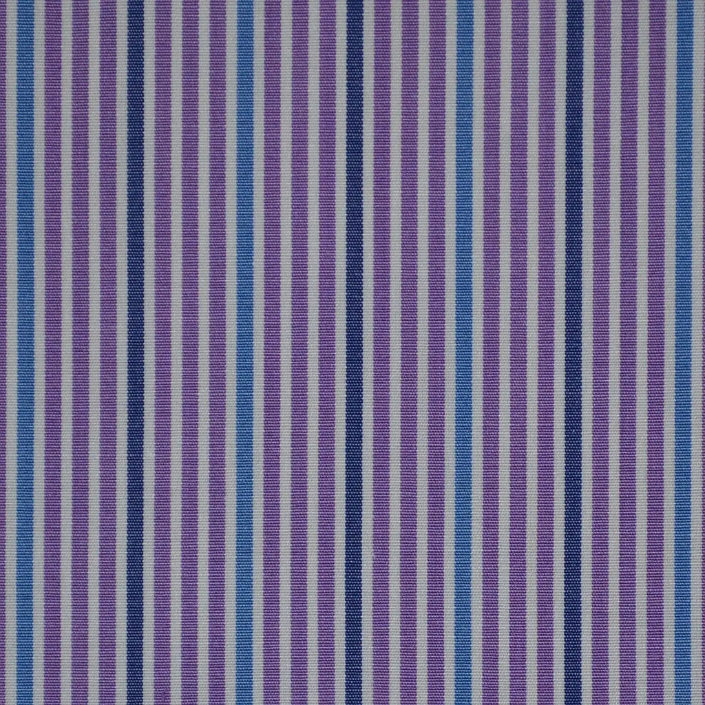 White with Purple & Blue Stripe Cotton Shirting