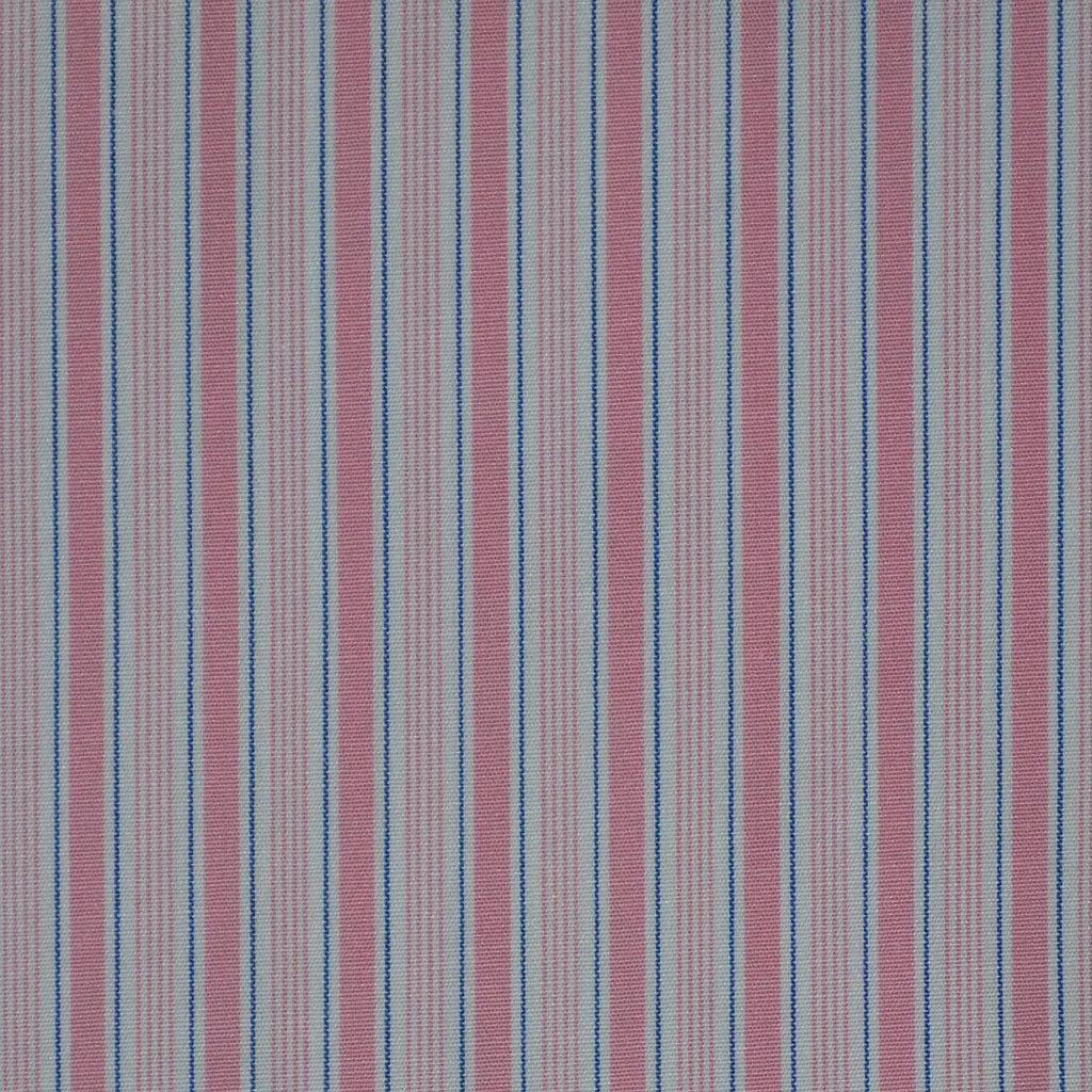 White with Pink & Blue Stripe Cotton Shirting