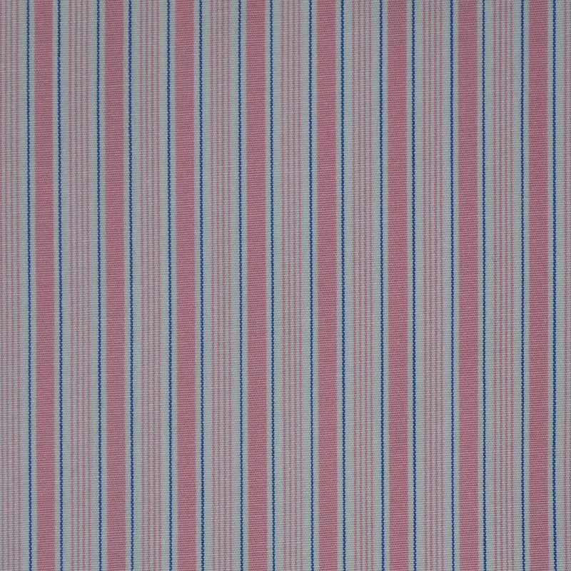 White with Pink & Blue Stripe Cotton Shirting