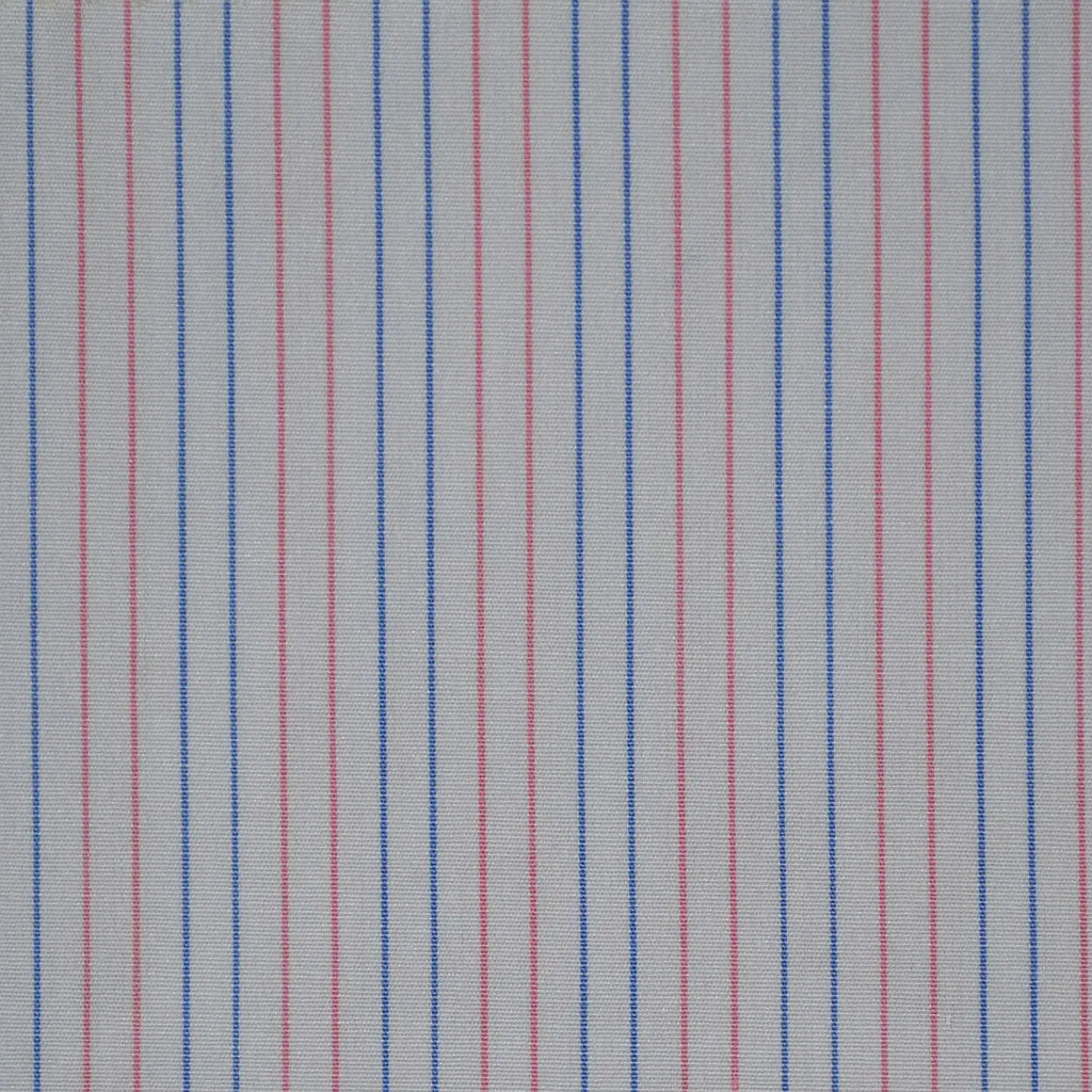 White with Pink & Blue Stripe Cotton Shirting