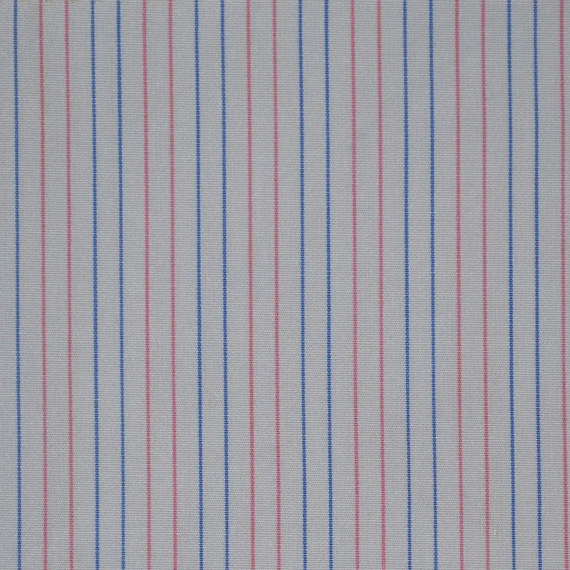 White with Pink & Blue Stripe Cotton Shirting