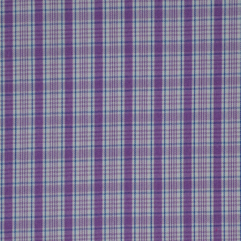 White with Blue & Purple Check Cotton Shirting