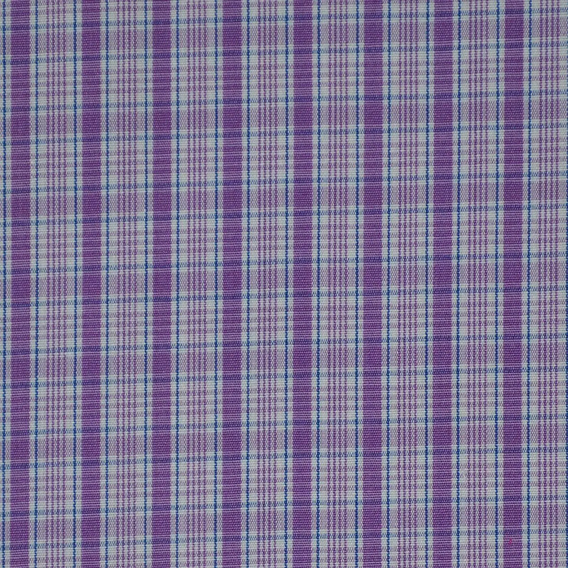 White with Blue & Purple Check Cotton Shirting