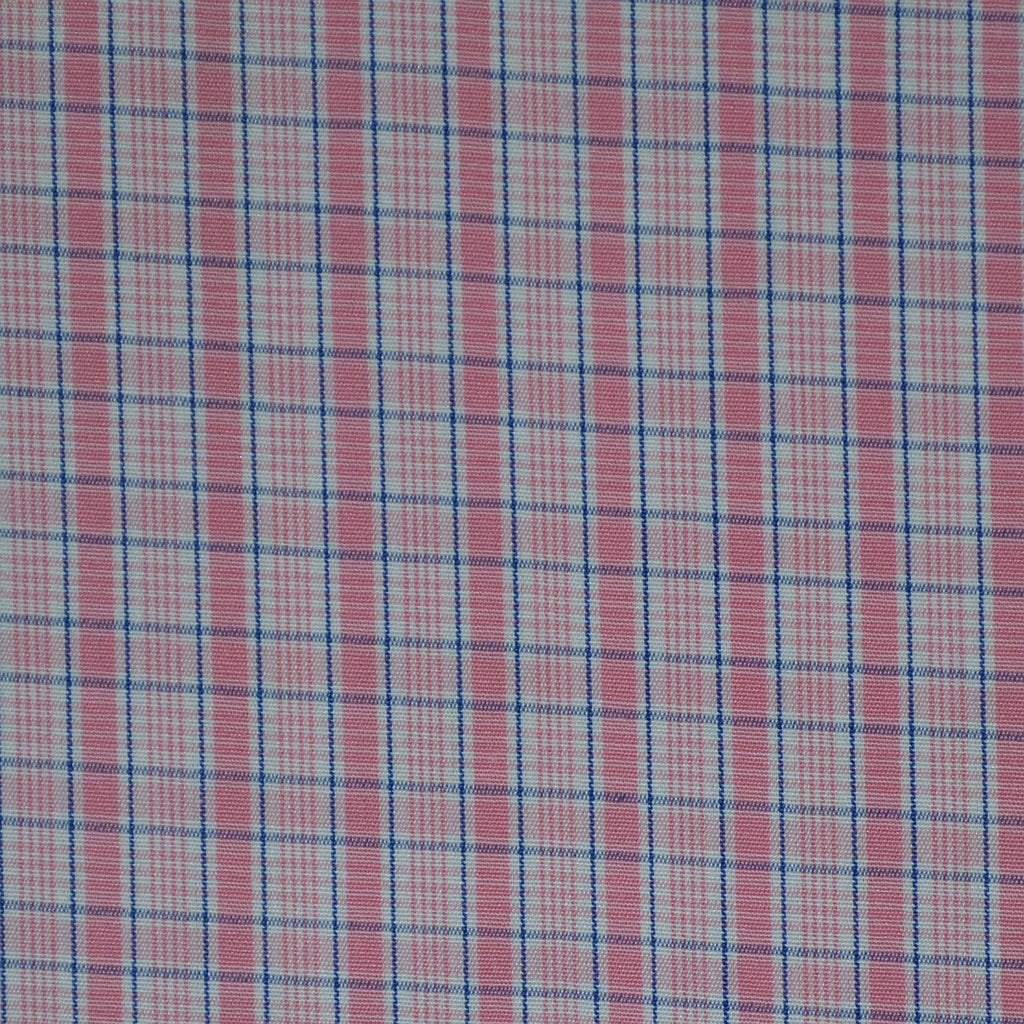 White with Blue & Pink Check Cotton Shirting