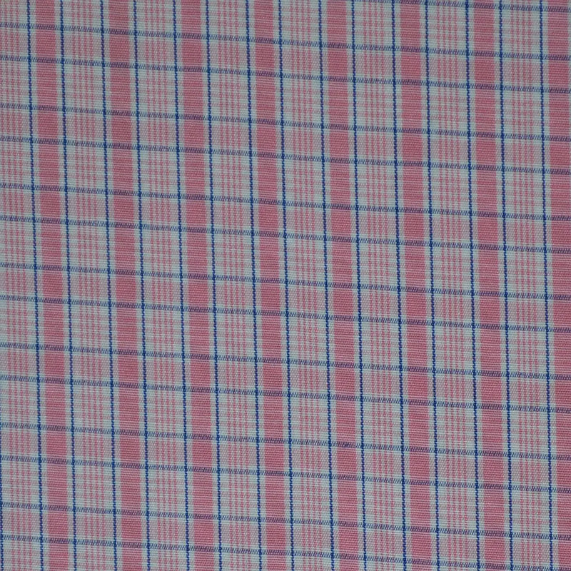 White with Blue & Pink Check Cotton Shirting