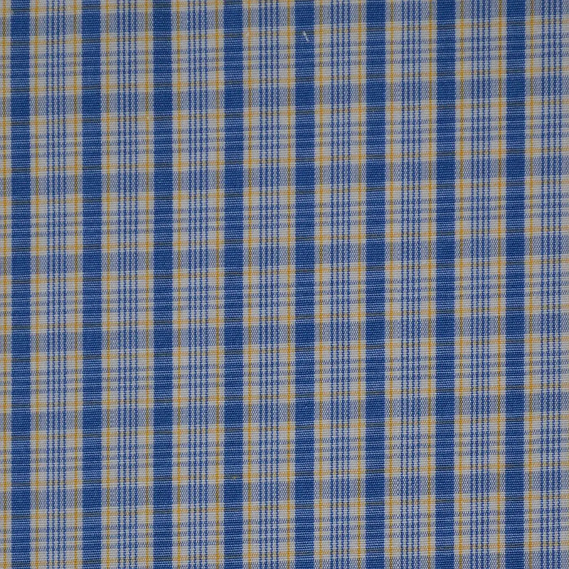 White with Blue & Yellow Check Cotton Shirting