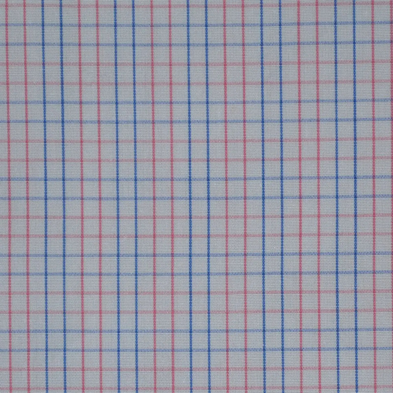 White with Pink & Blue Check Cotton Shirting
