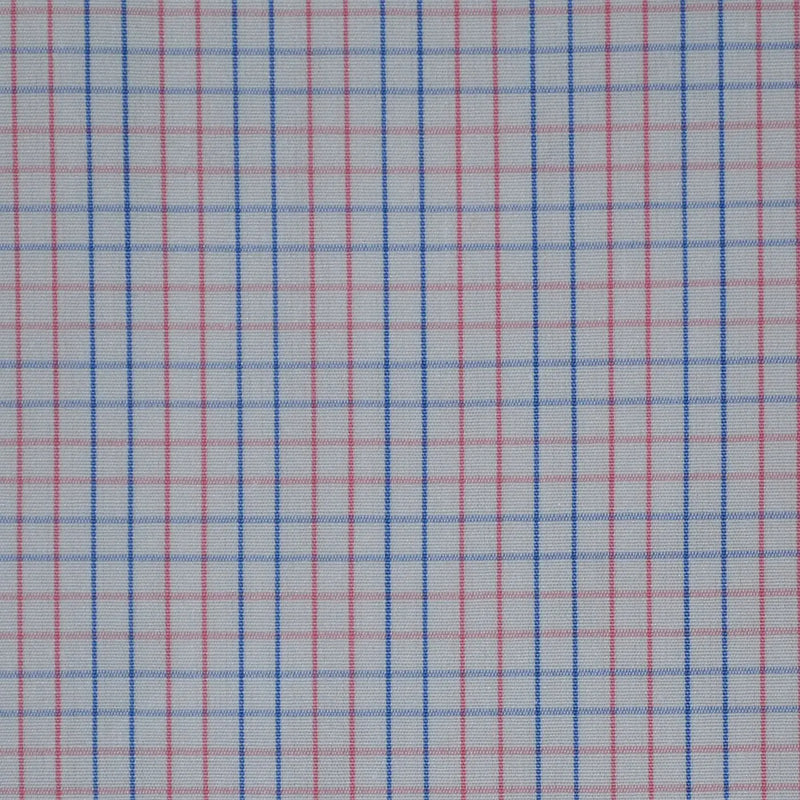 White with Pink & Blue Check Cotton Shirting