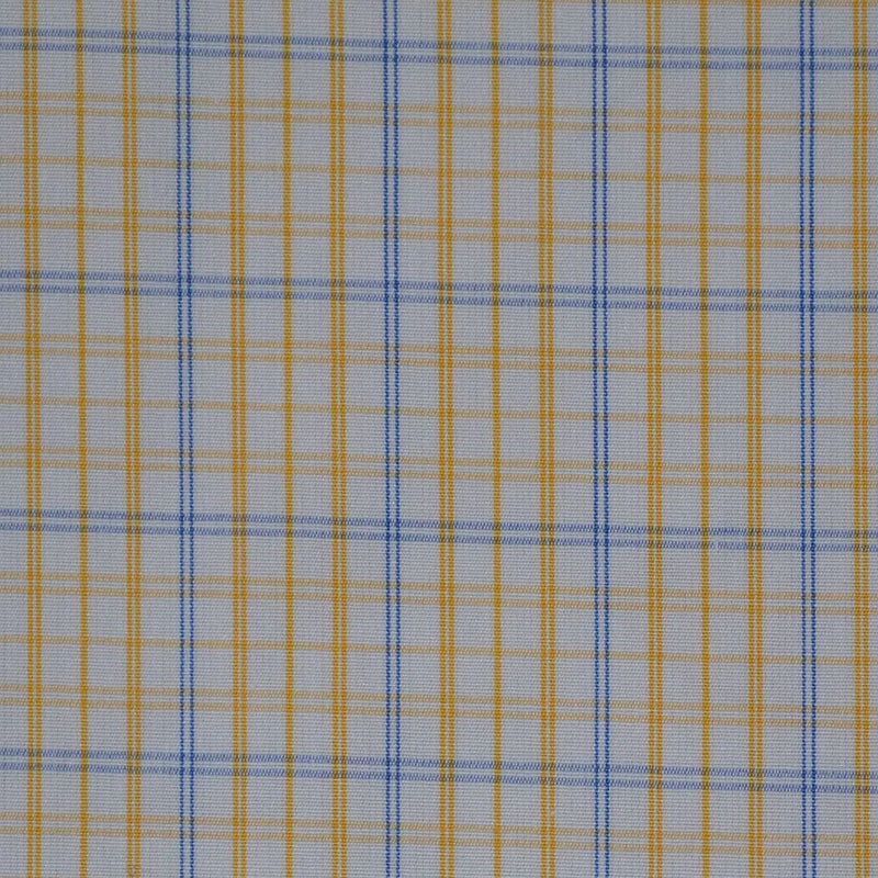 White with Yellow & Blue Check Cotton Shirting