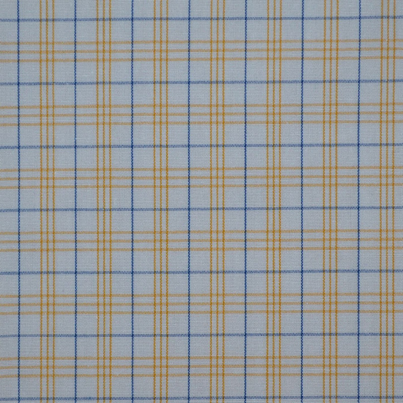 White with Yellow & Blue Check Cotton Shirting