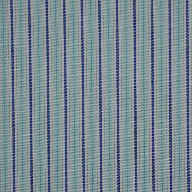 White with Blue & Sea Green Stripe Cotton Shirting