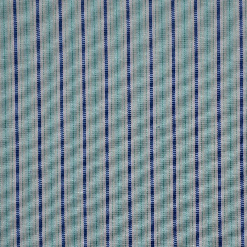 White with Blue & Sea Green Stripe Cotton Shirting