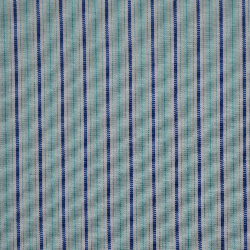 White with Blue & Sea Green Stripe Cotton Shirting
