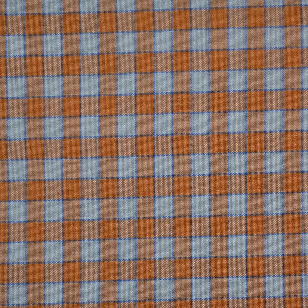 White with Orange & Blue Check Cotton Shirting