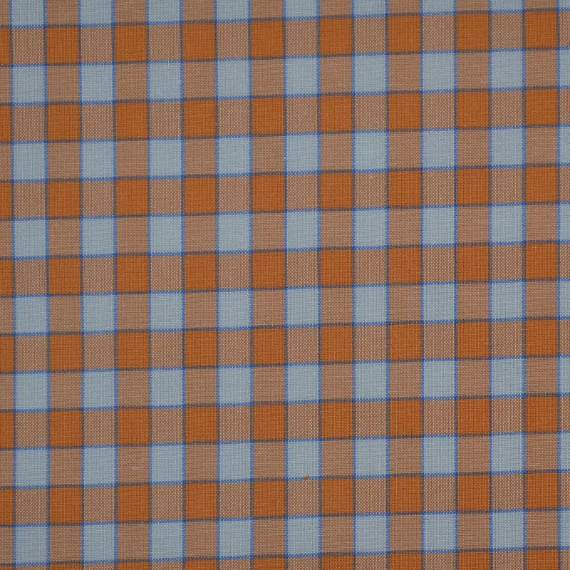 White with Orange & Blue Check Cotton Shirting