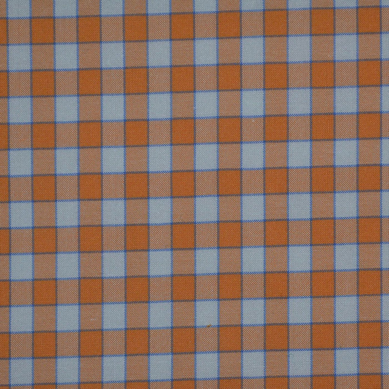White with Orange & Blue Check Cotton Shirting