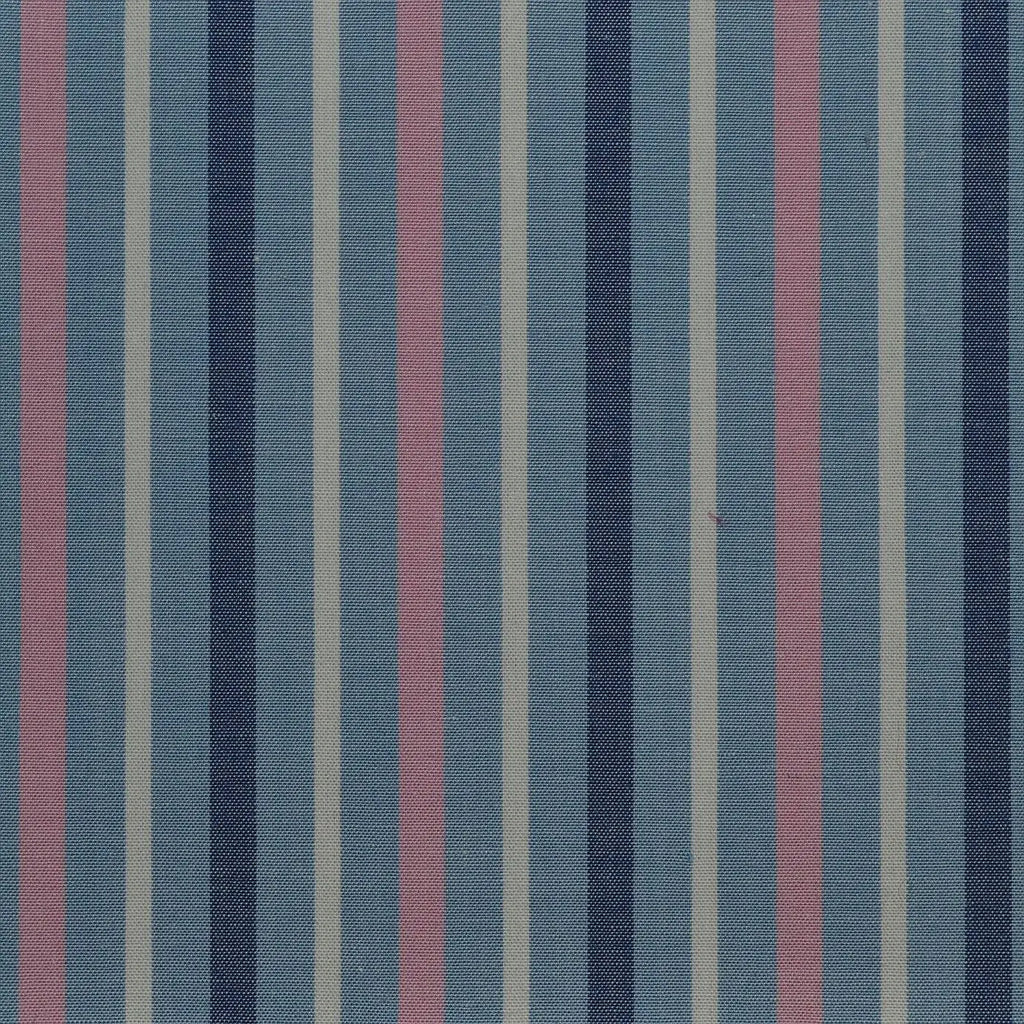 Blue with White & Pink Stripe Cotton Shirting