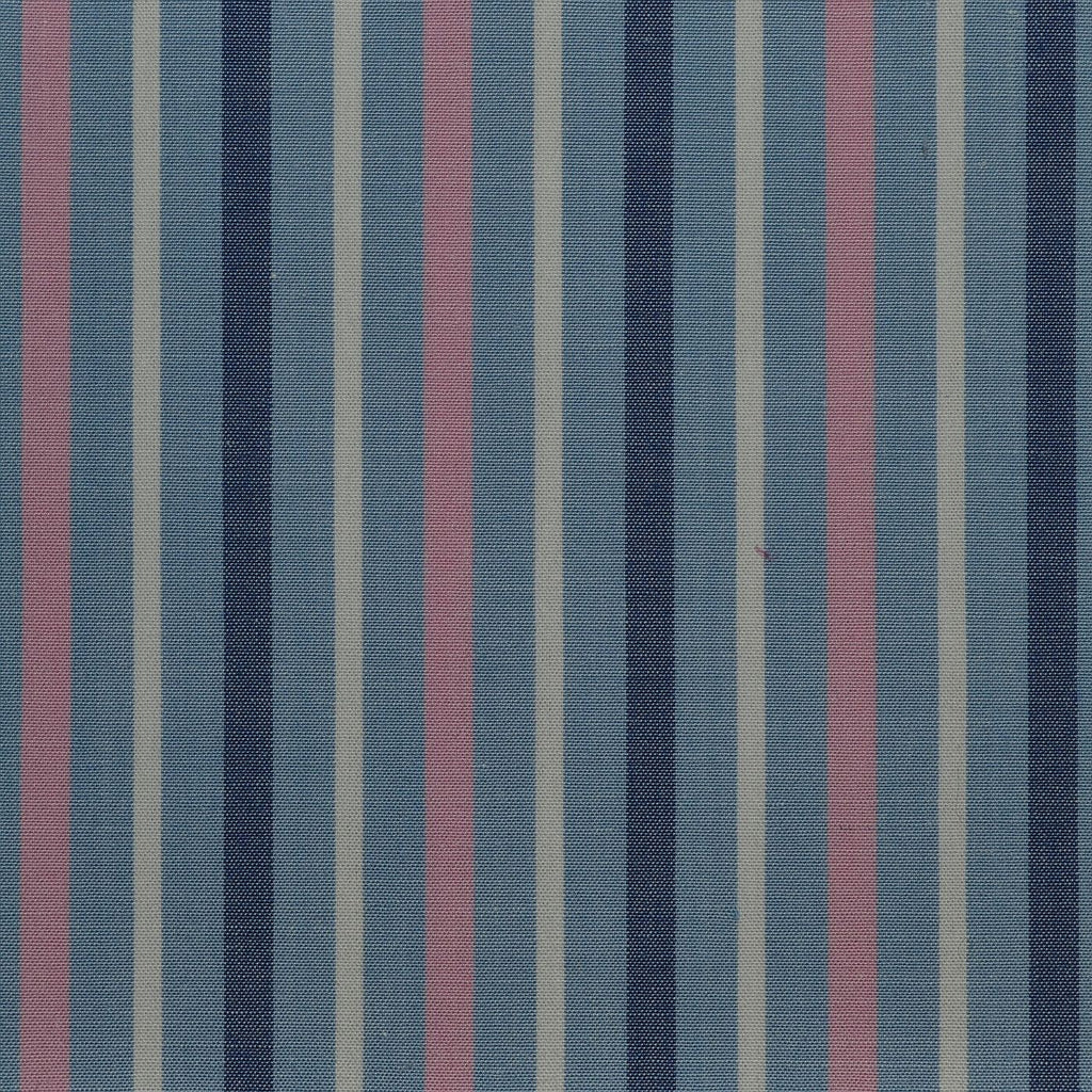 Blue with White & Pink Stripe Cotton Shirting