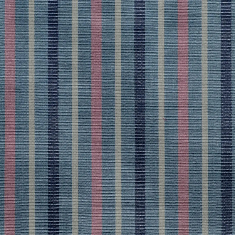 Blue with White & Pink Stripe Cotton Shirting