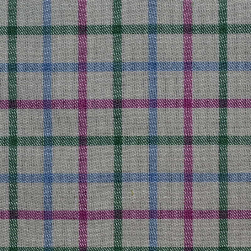 White with Pink & Green Check Cotton Shirting