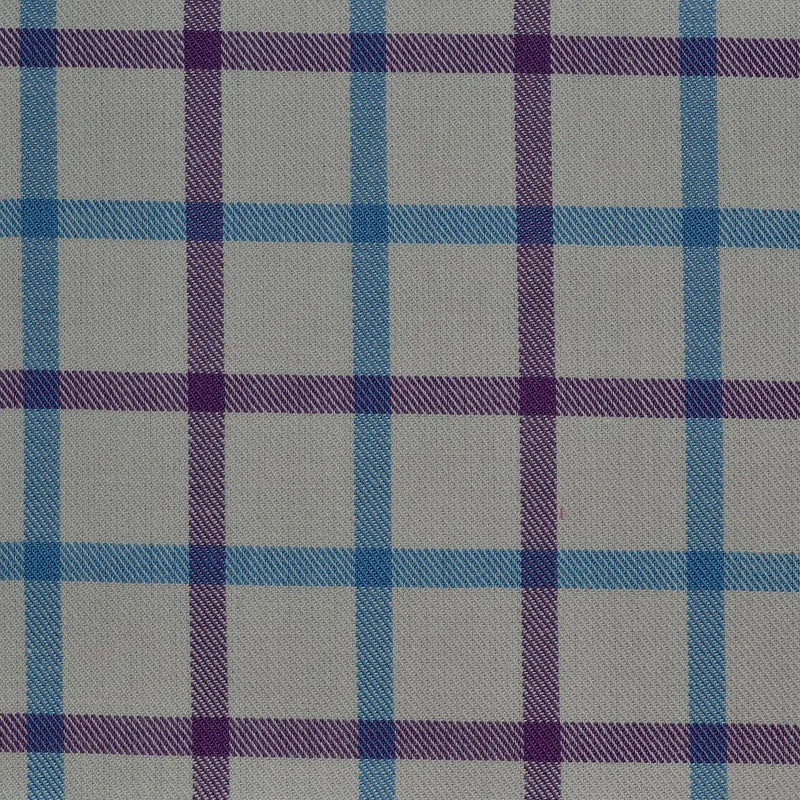 White with Blue & Purple Check Cotton Shirting