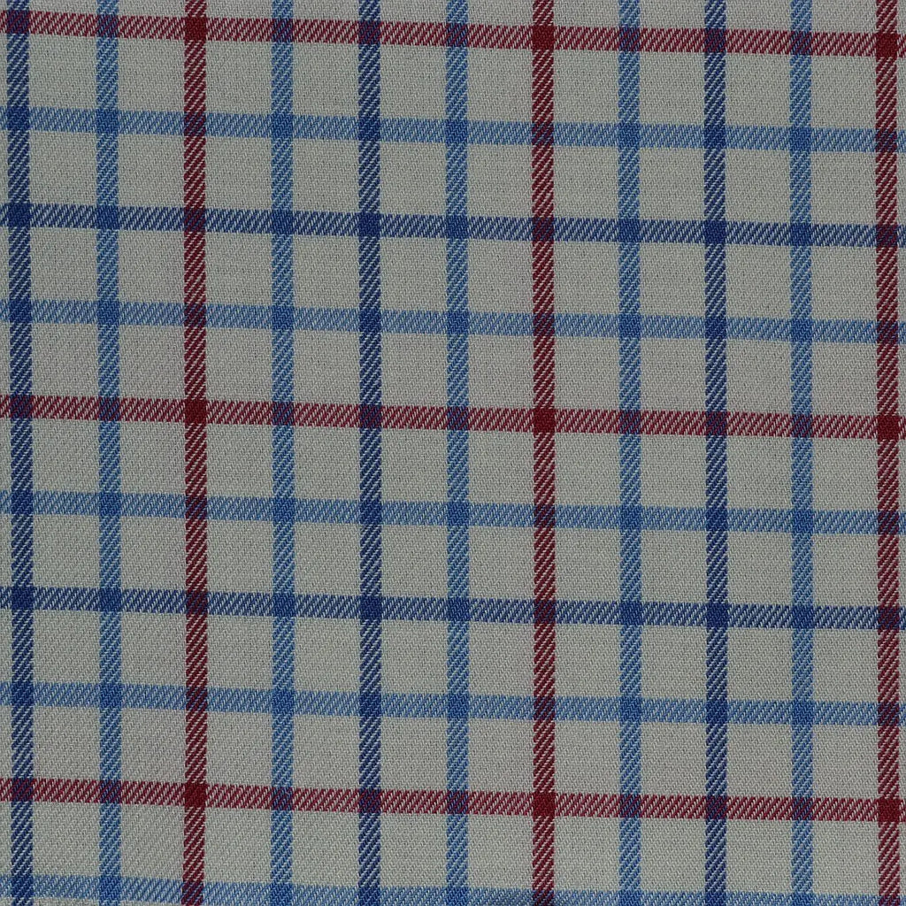 White with Blue & Red Check Cotton Shirting