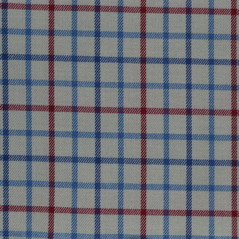 White with Blue & Red Check Cotton Shirting