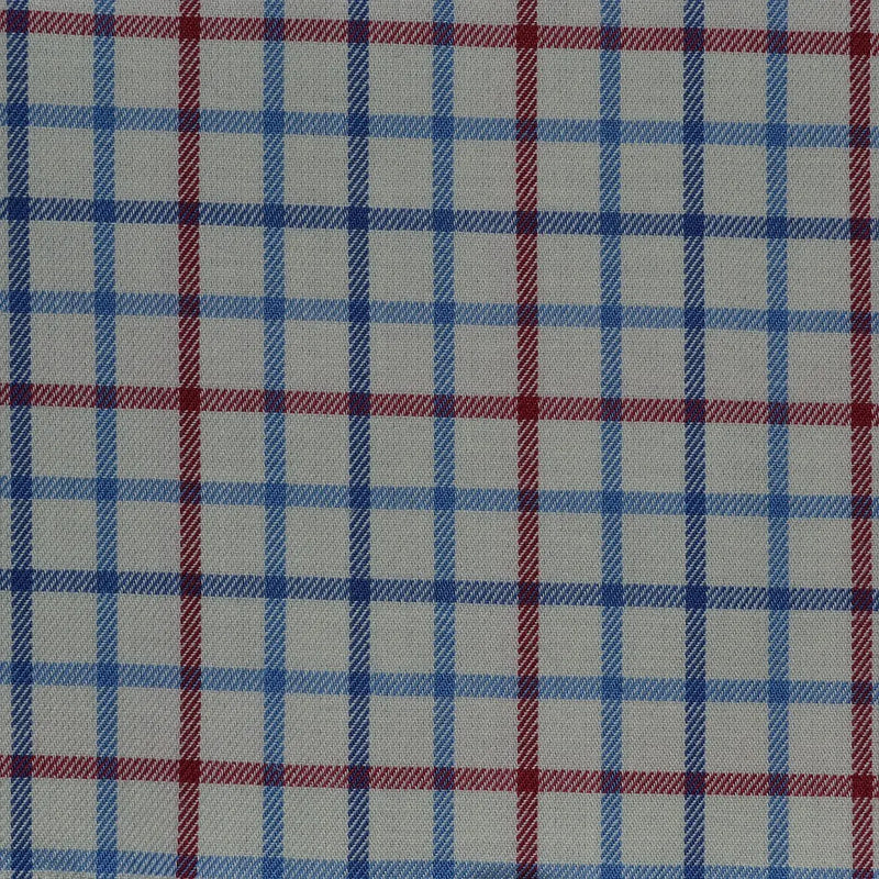 White with Blue & Red Check Cotton Shirting