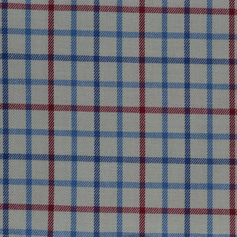 White with Blue & Red Check Cotton Shirting
