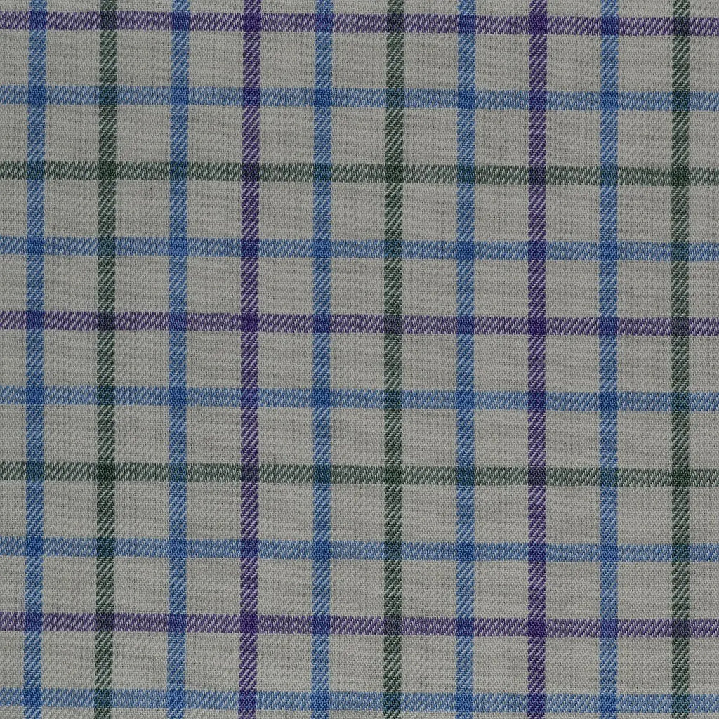 White with Blue, Green & Purple Check Cotton Shirting