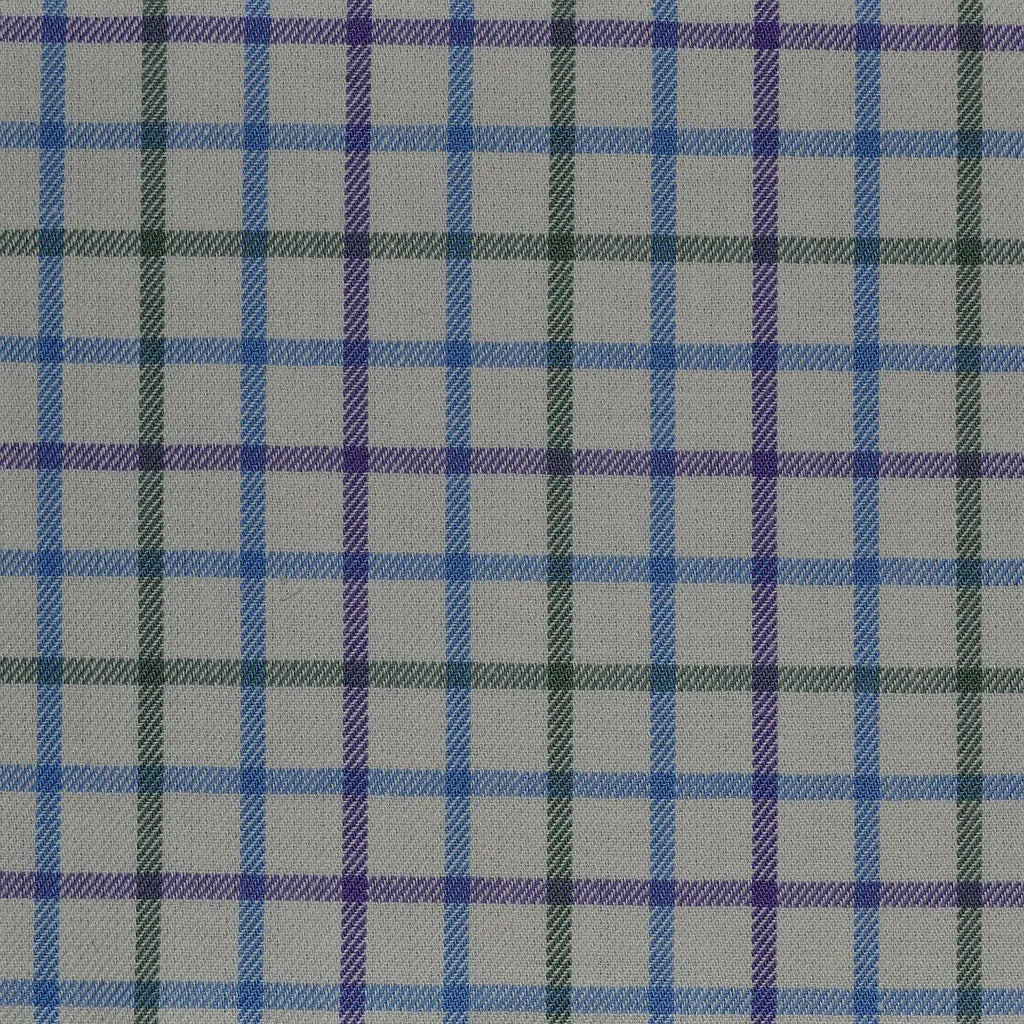 White with Blue, Green & Purple Check Cotton Shirting