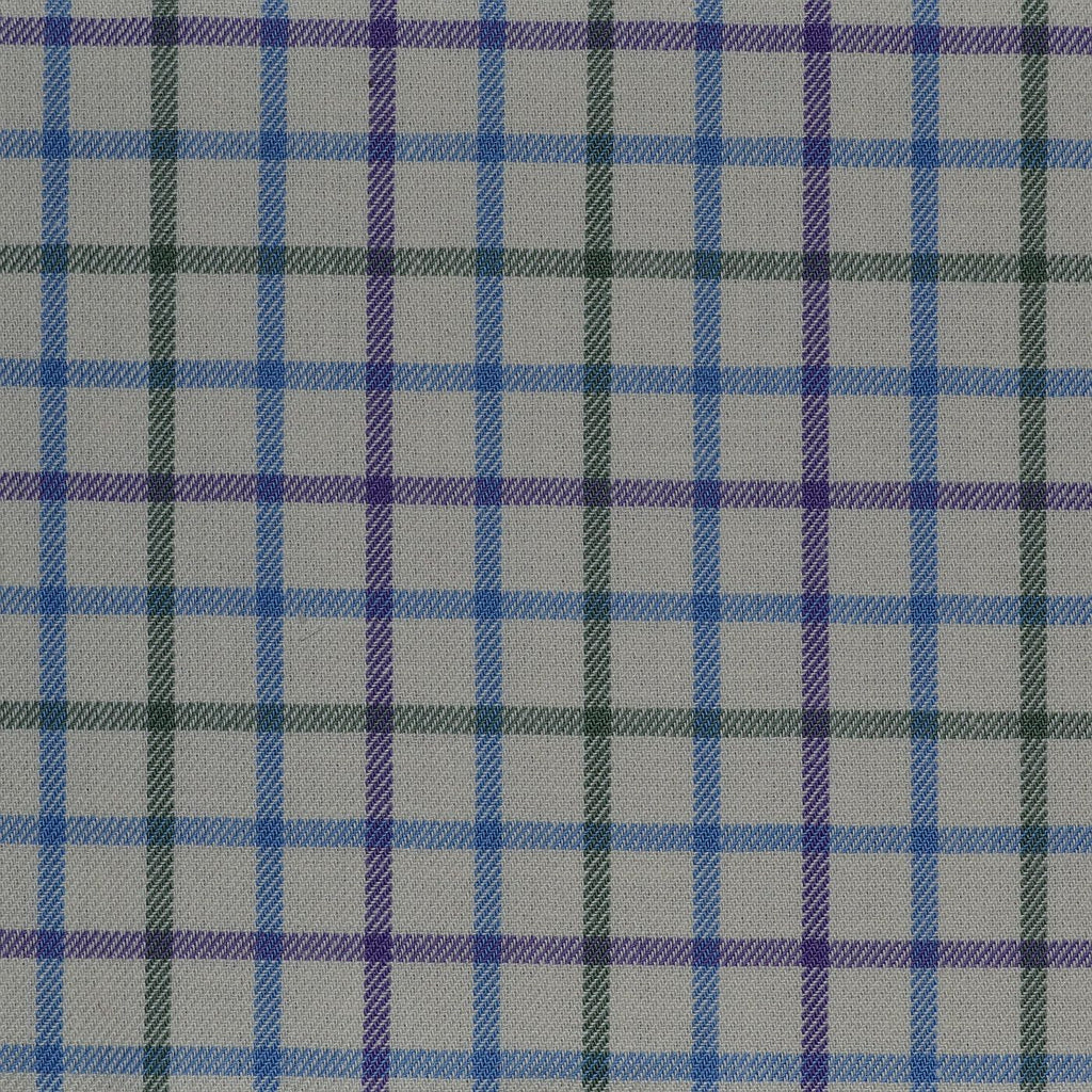 White with Blue, Green & Purple Check Cotton Shirting