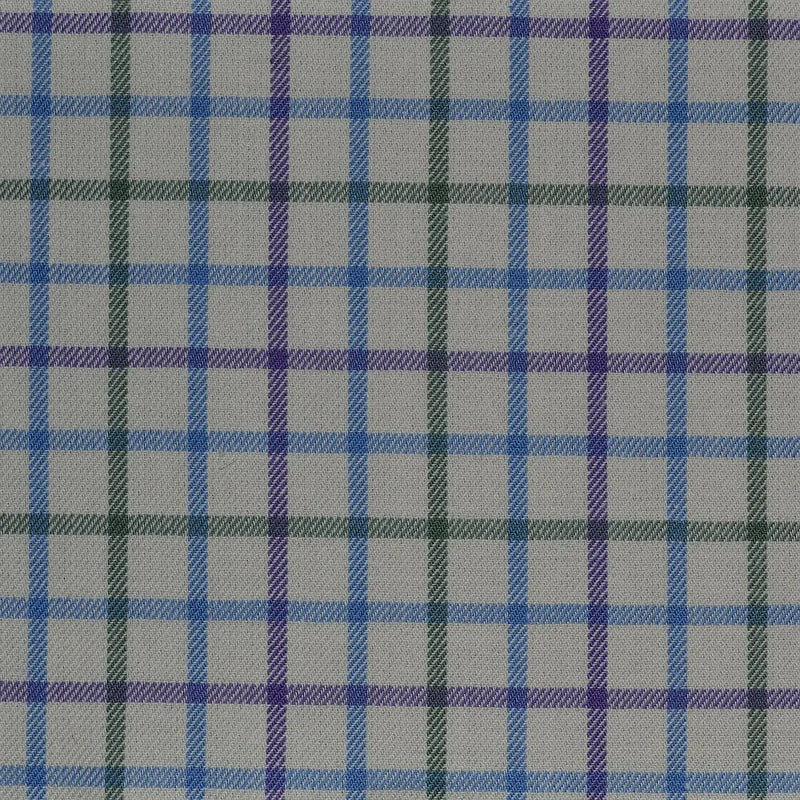 White with Blue, Green & Purple Check Cotton Shirting