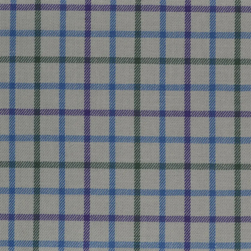 White with Blue, Green & Purple Check Cotton Shirting