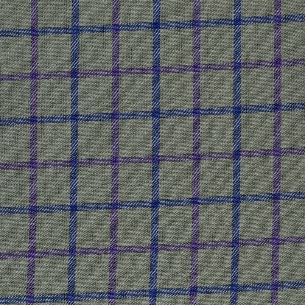 Olive with Blue & Purple Check Cotton Shirting