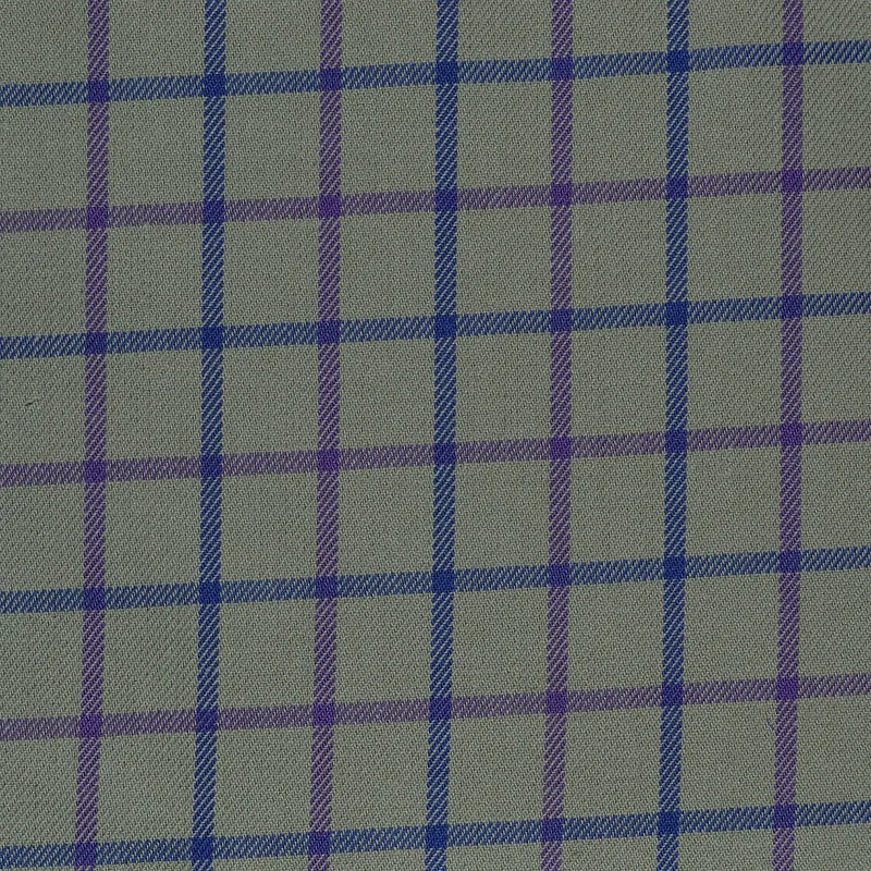 Olive with Blue & Purple Check Cotton Shirting