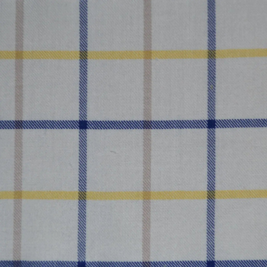 White with Blue & Yellow Check Cotton Shirting