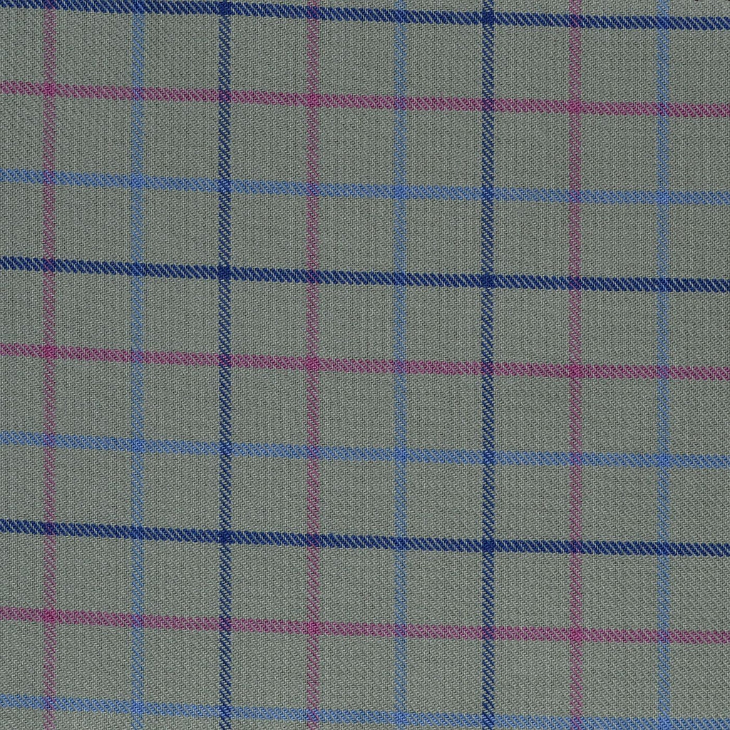 Olive with Blue & Pink Check Cotton Shirting