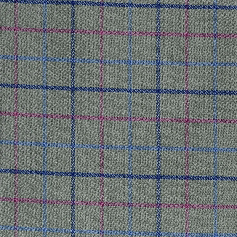 Olive with Blue & Pink Check Cotton Shirting
