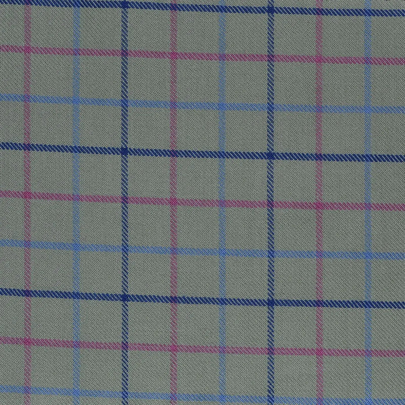 Olive with Blue & Pink Check Cotton Shirting