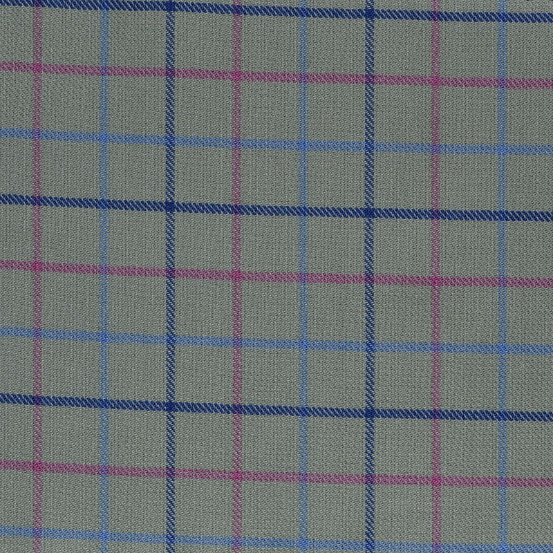 Olive with Blue & Pink Check Cotton Shirting