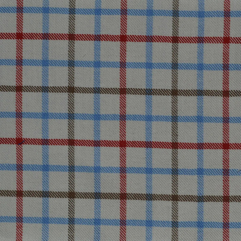 White with Blue & Brown Check Cotton Shirting