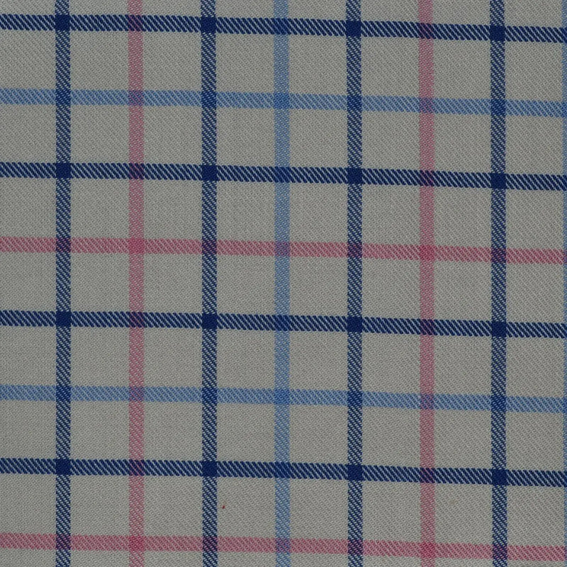 White with Blue & Pink Check Cotton Shirting