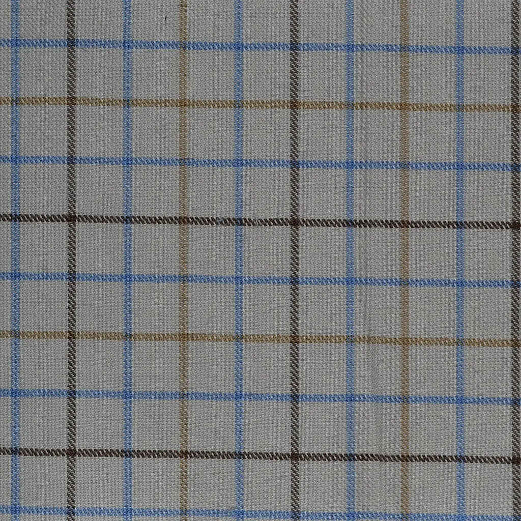 White with Blue & Brown Check Cotton Shirting