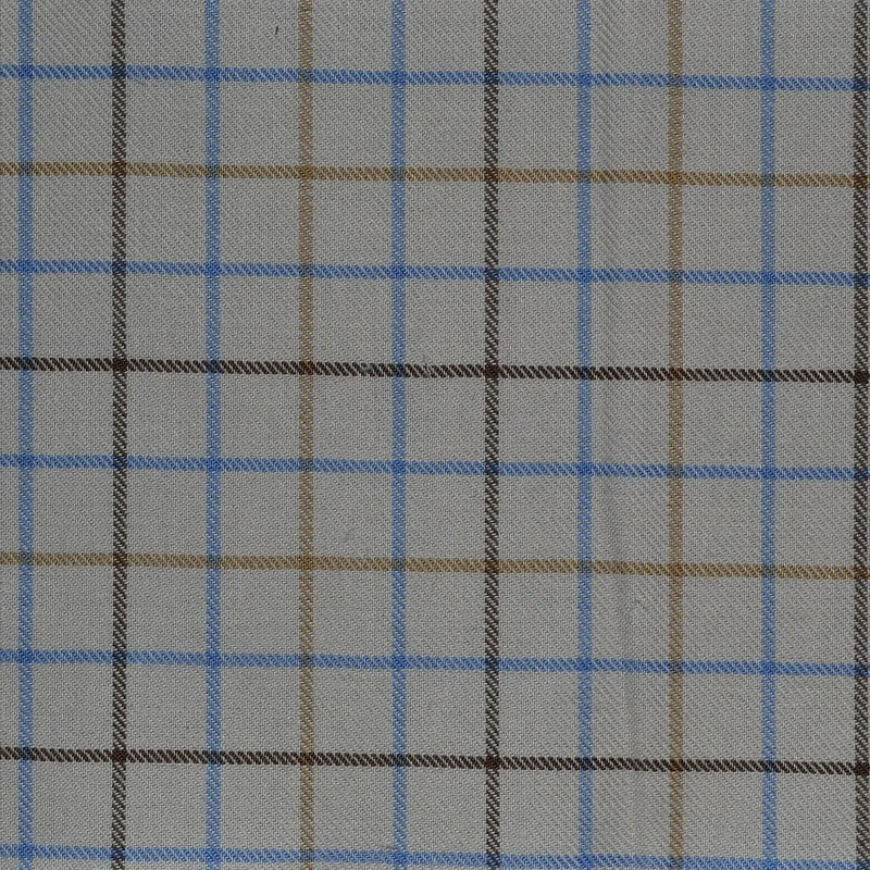 White with Blue & Brown Check Cotton Shirting