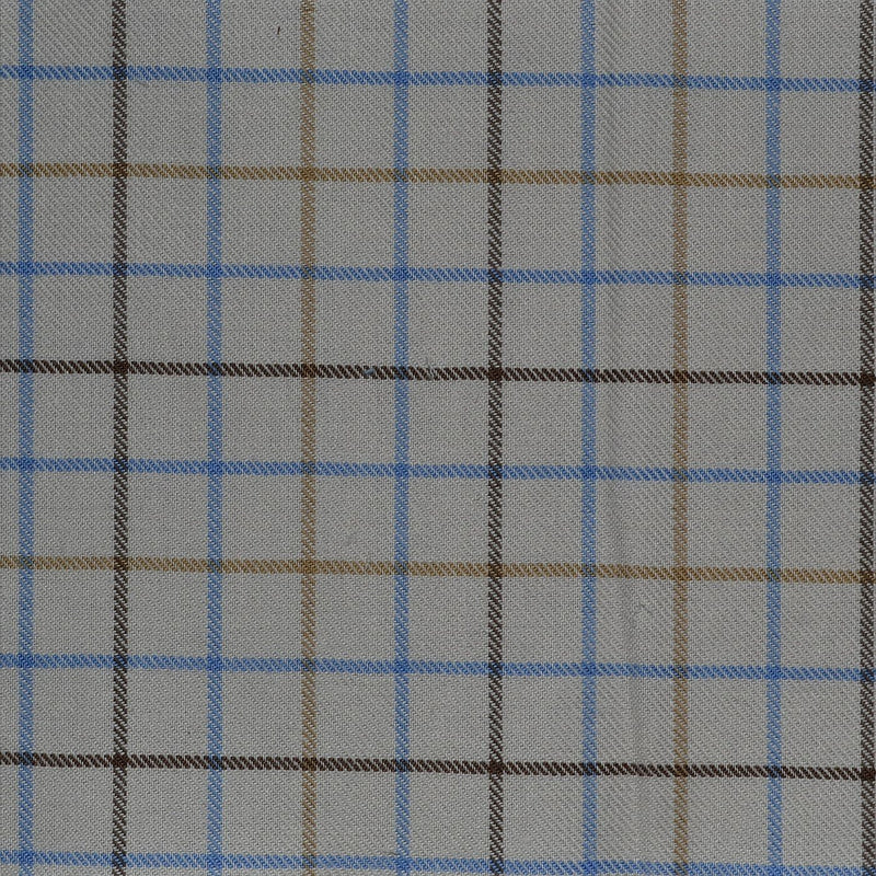 White with Blue & Brown Check Cotton Shirting
