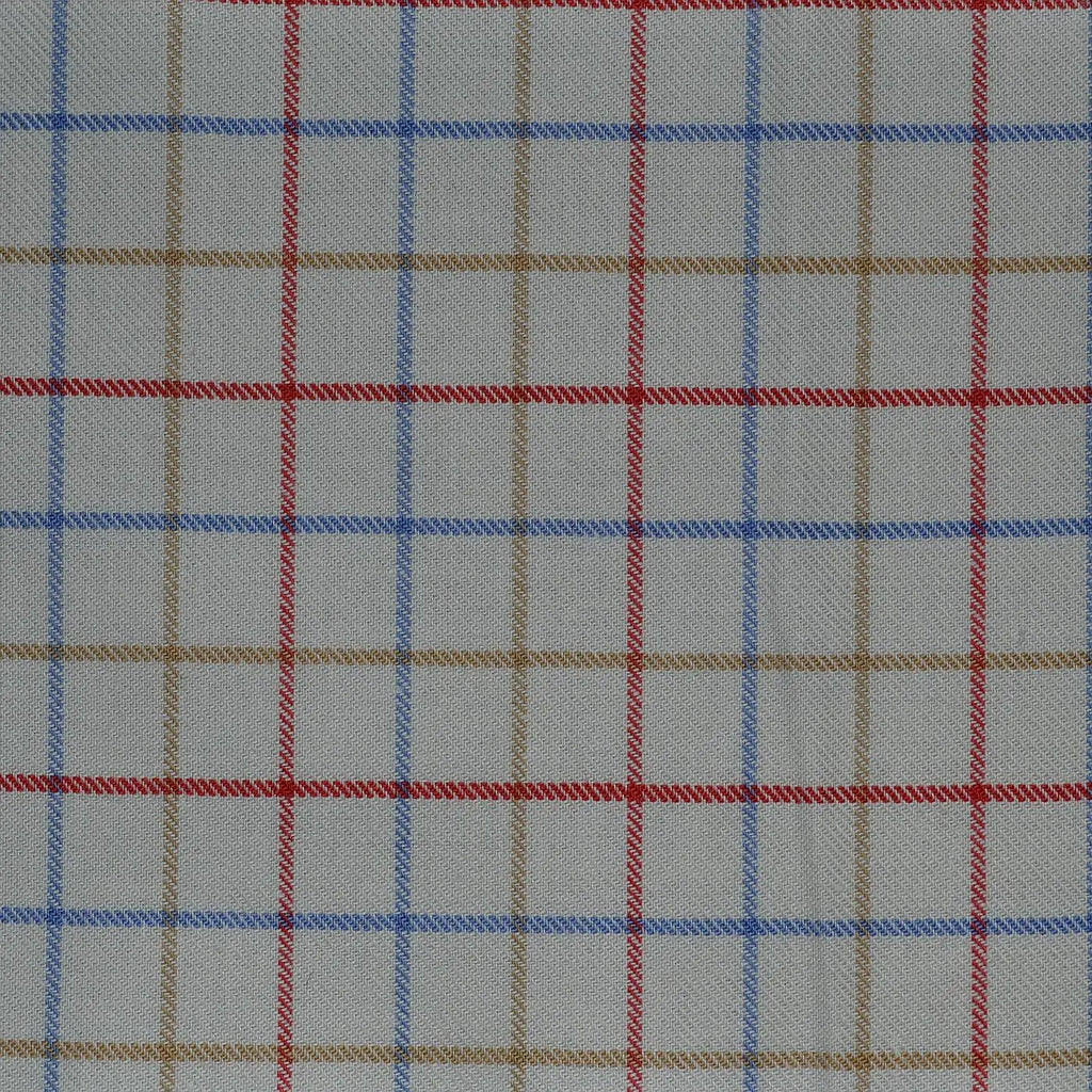 White with Red, Blue & Tan Check Cotton Shirting