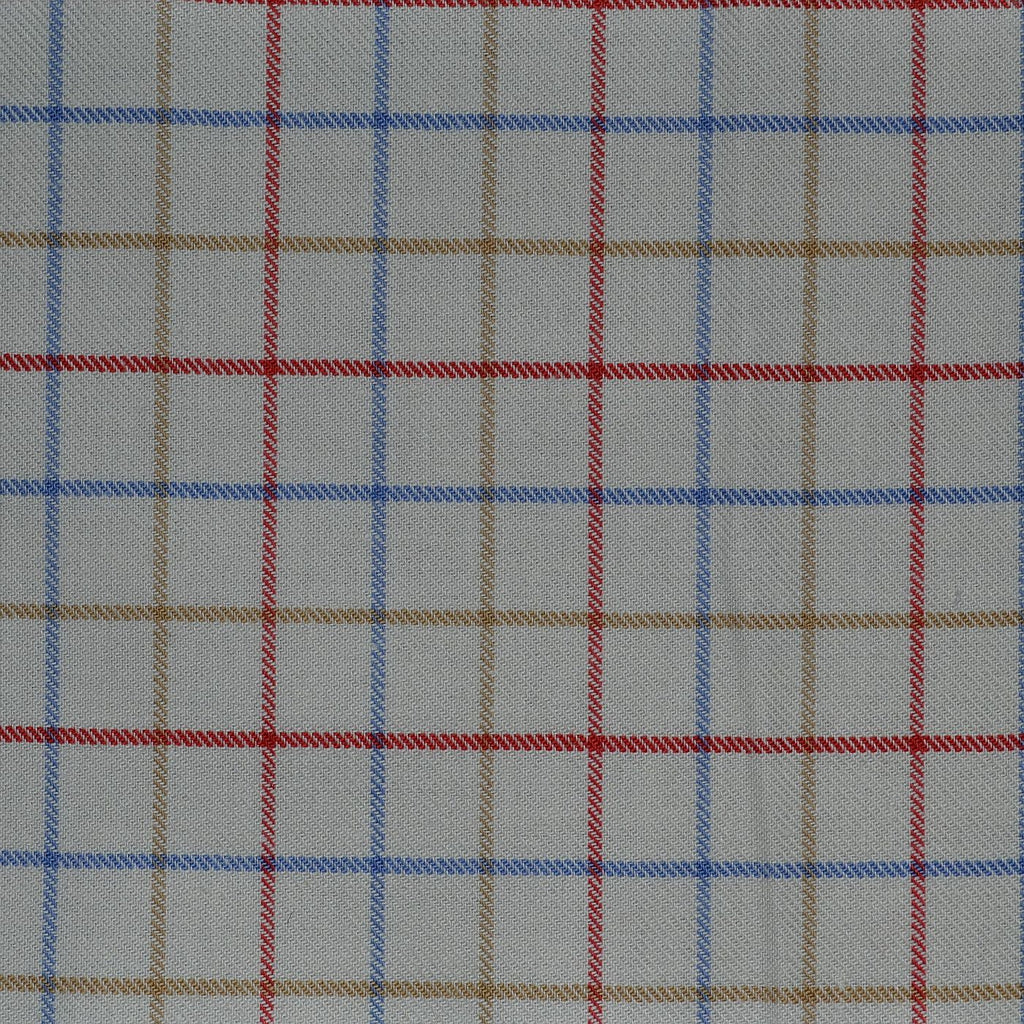 White with Red, Blue & Tan Check Cotton Shirting
