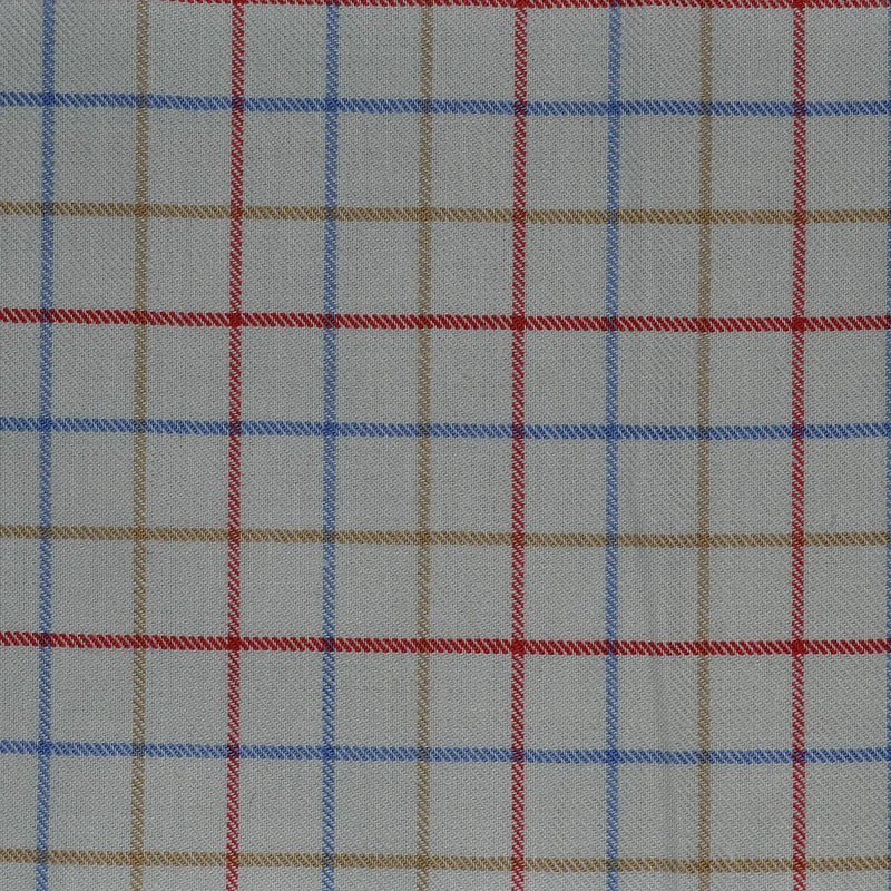 White with Red, Blue & Tan Check Cotton Shirting