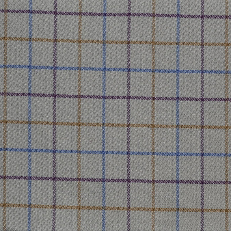 White with Blue, Tan & Purple Check Cotton Shirting